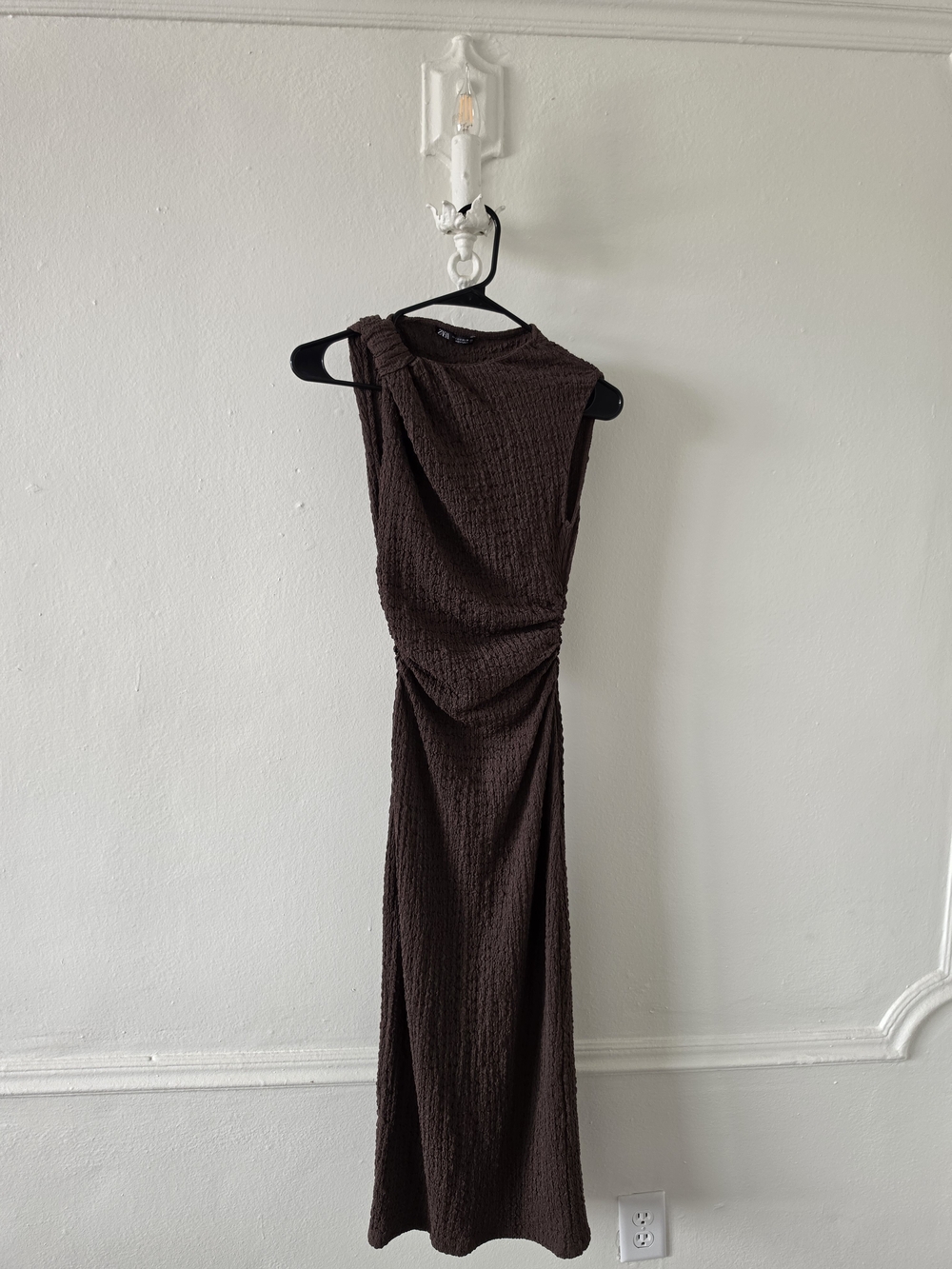 Zara Chocolate Brown Textured Sleeveless Maxi Dress